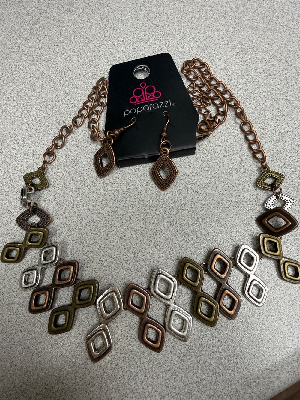 paparazzi Multi-Tone Geometric Dangle Necklace and Earrings Set